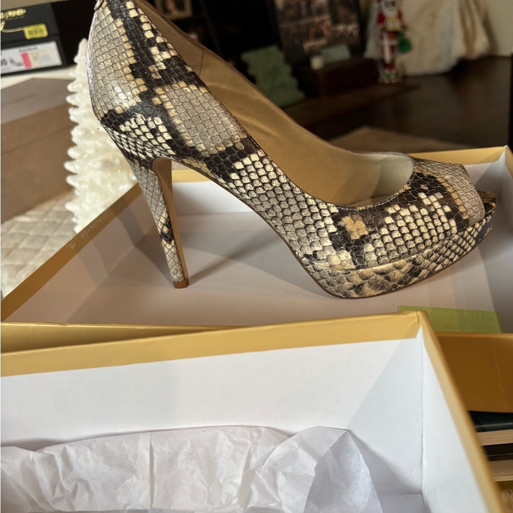MICHAEL Michael Kors Snakeskin Peep-Toe Heels